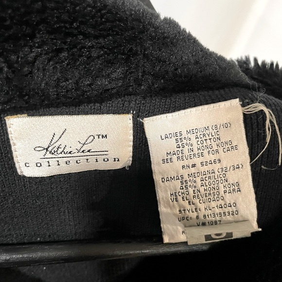 Vintage Kathy Lee Black Button Up Sweater Cardigan with Faux Fur Collar - Picture 3 of 4